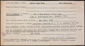 Walter Logan Rose War Record Form
