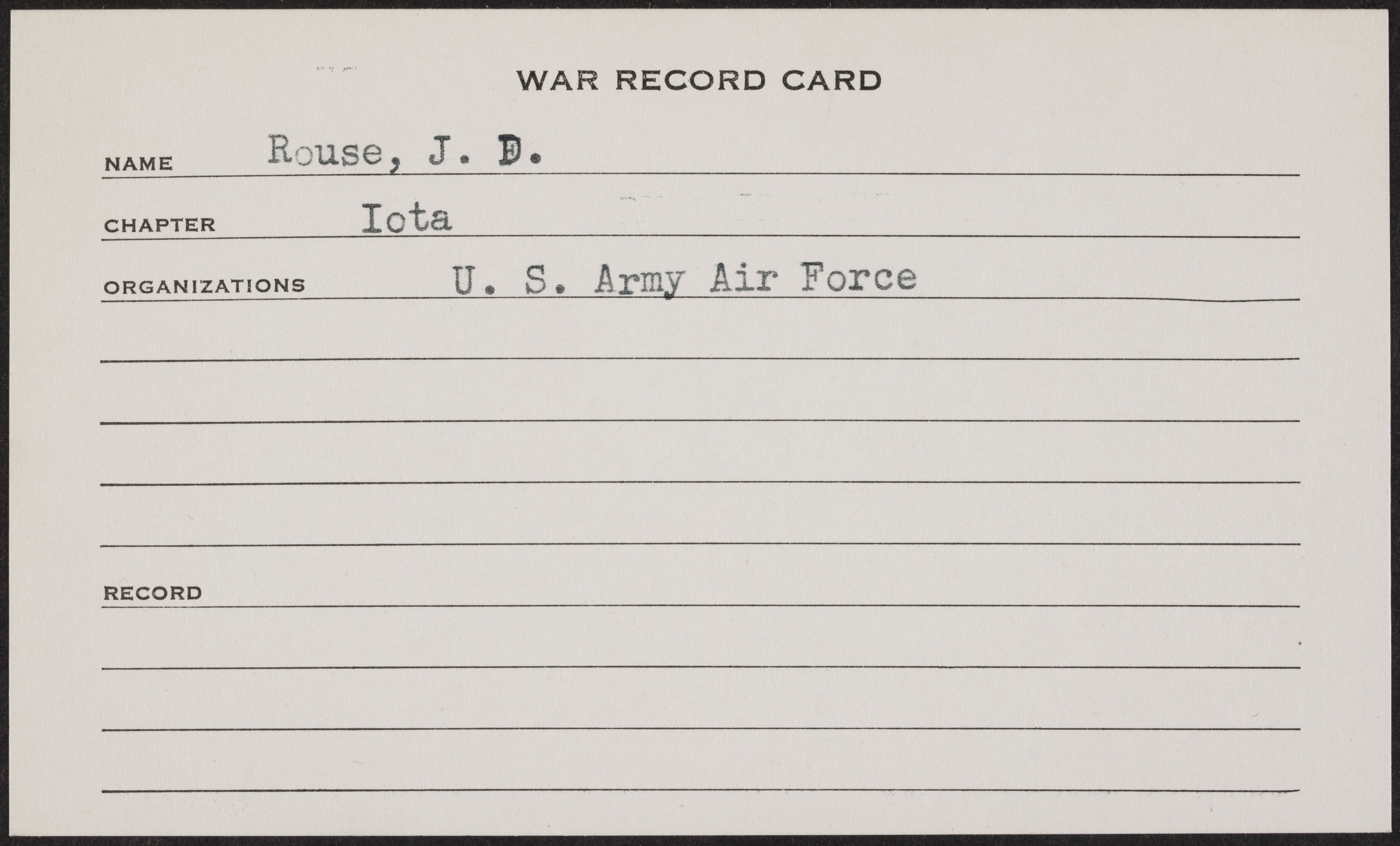 John Dashiell Rouse War Record Card