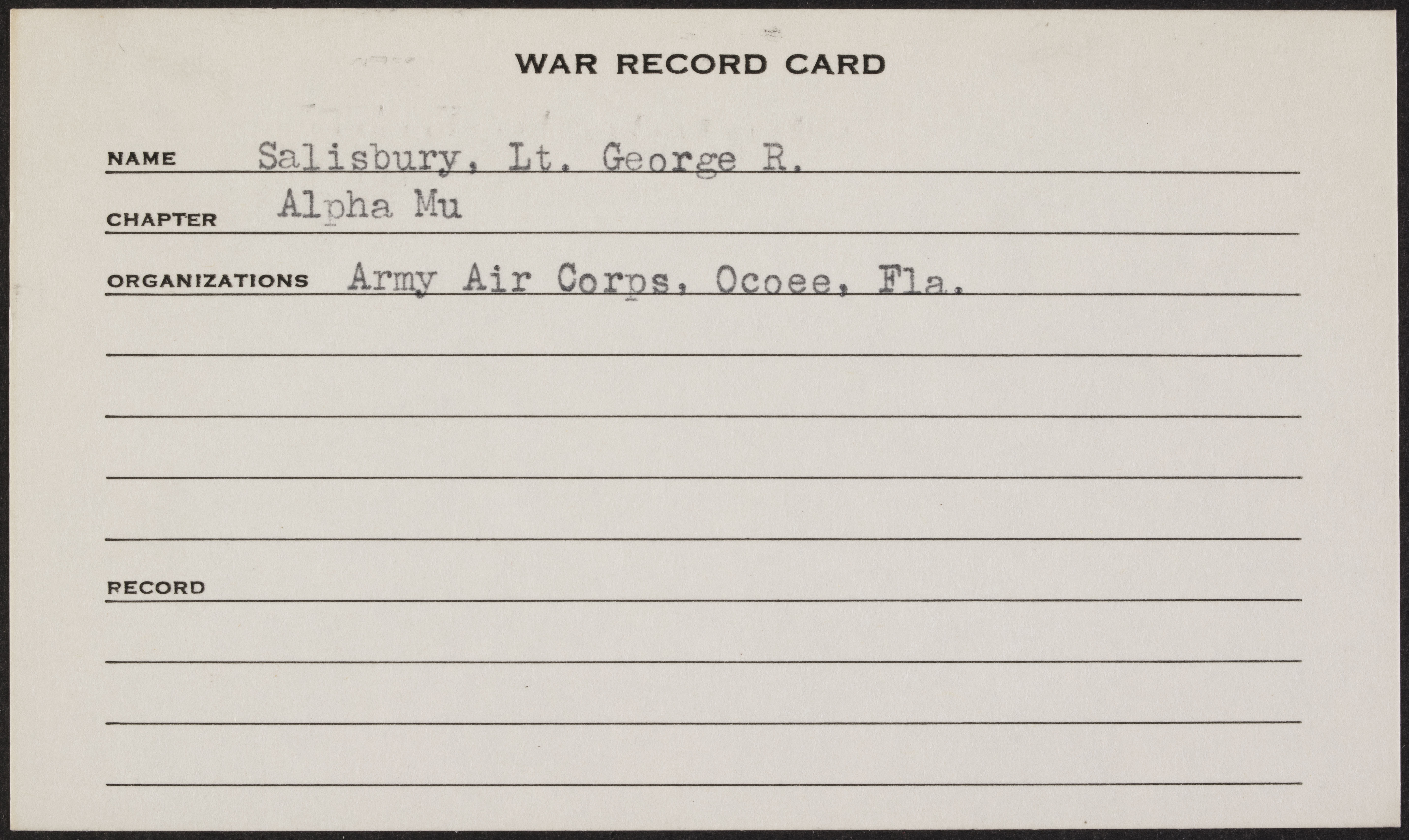 George Robert Salisbury War Record Card