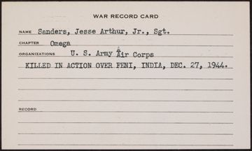 Jesse Arthur Sanders Jr. War Record Card