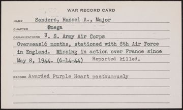 Russell Aubrey Sanders War Record Card