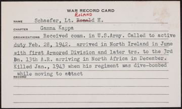 Roland Hall Schaefer War Record Card