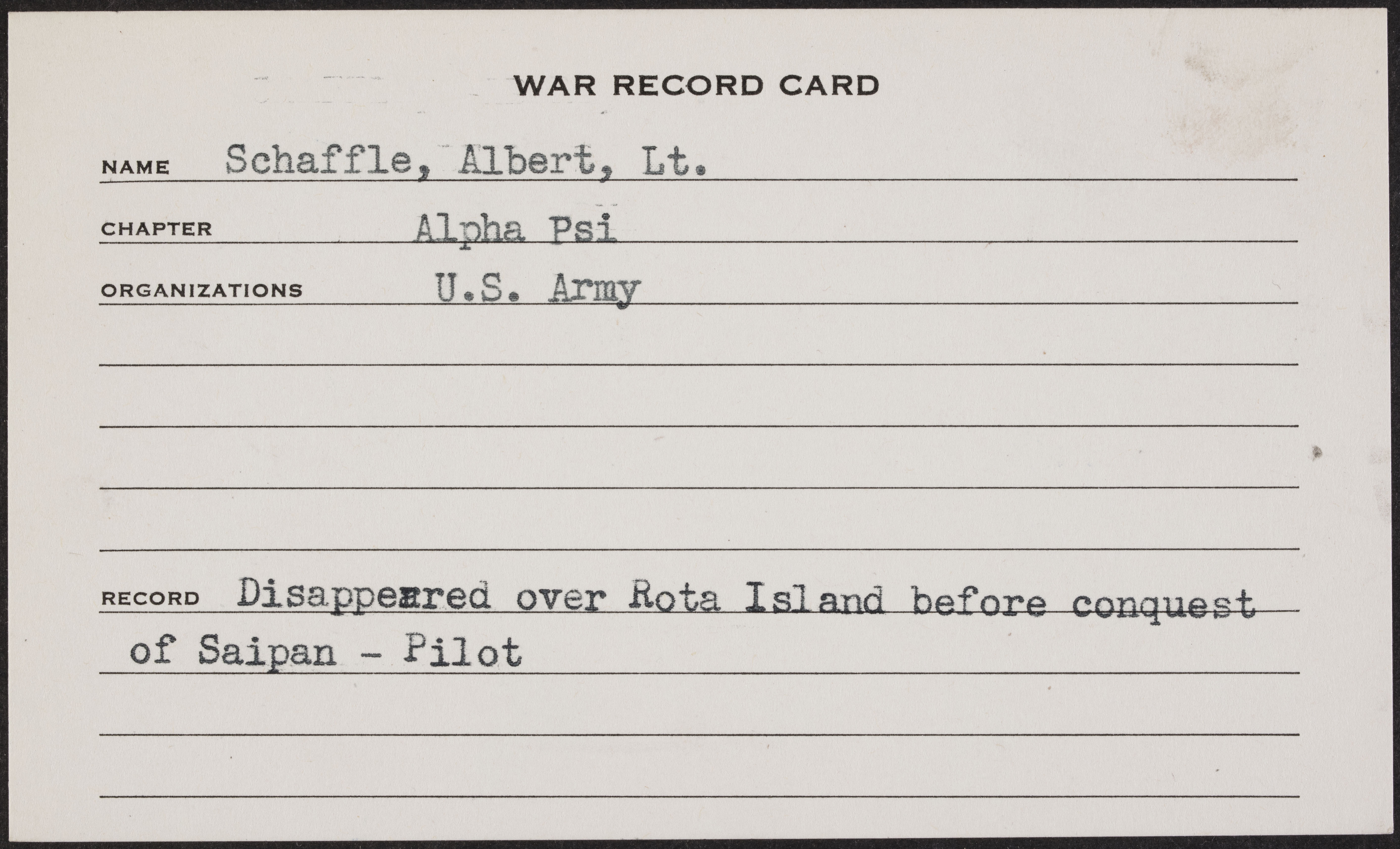 Albert Cacin Schaffle War Record Card
