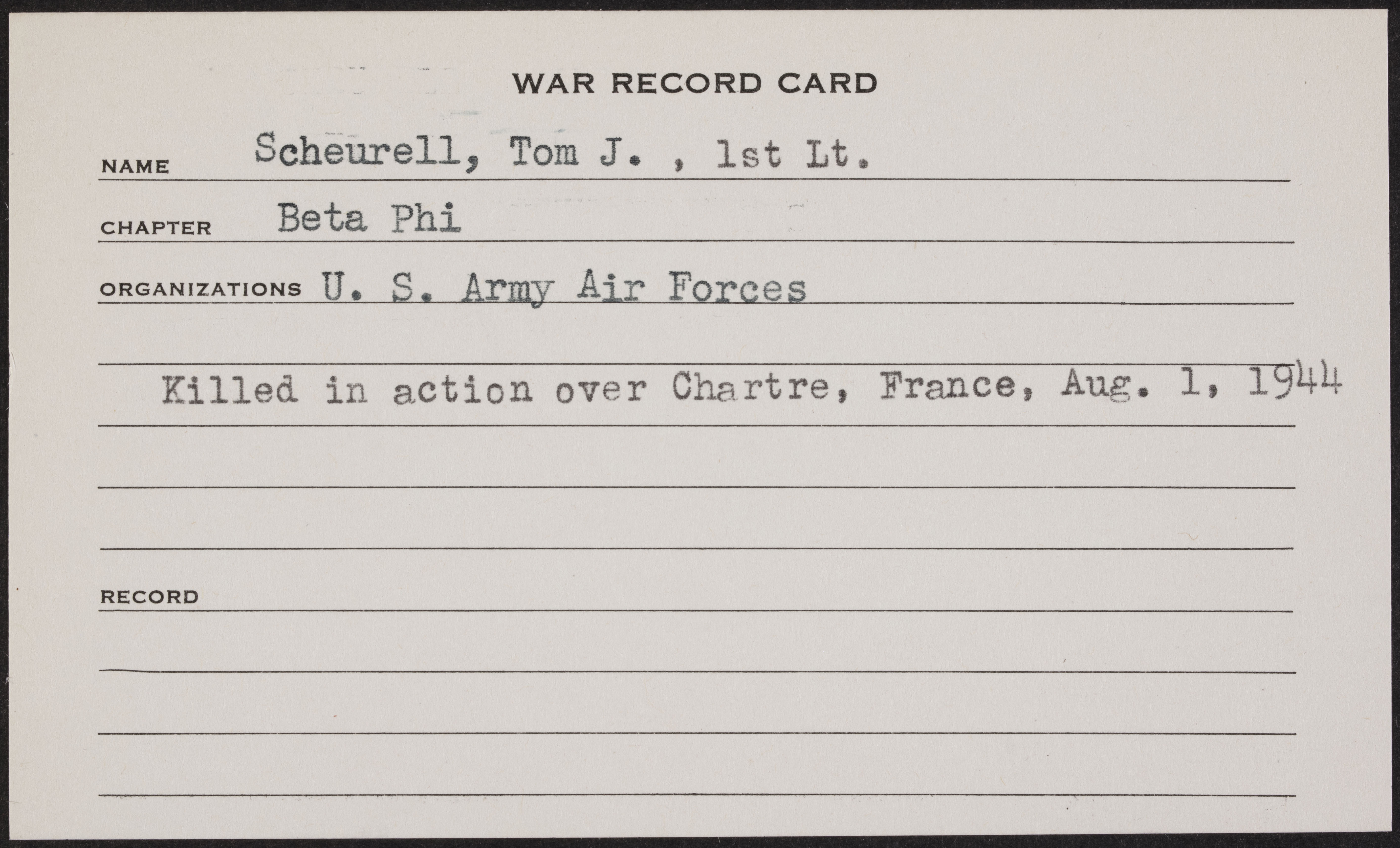 Thomas Joseph Scheurell War Record Card