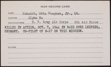 Otto Stephen Schmidt War Record Card