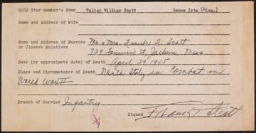 Walter William Scott War Record Form