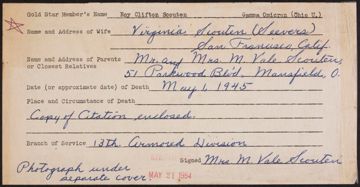 Roy Clifton Scouten War Record Form, May 21, 1954