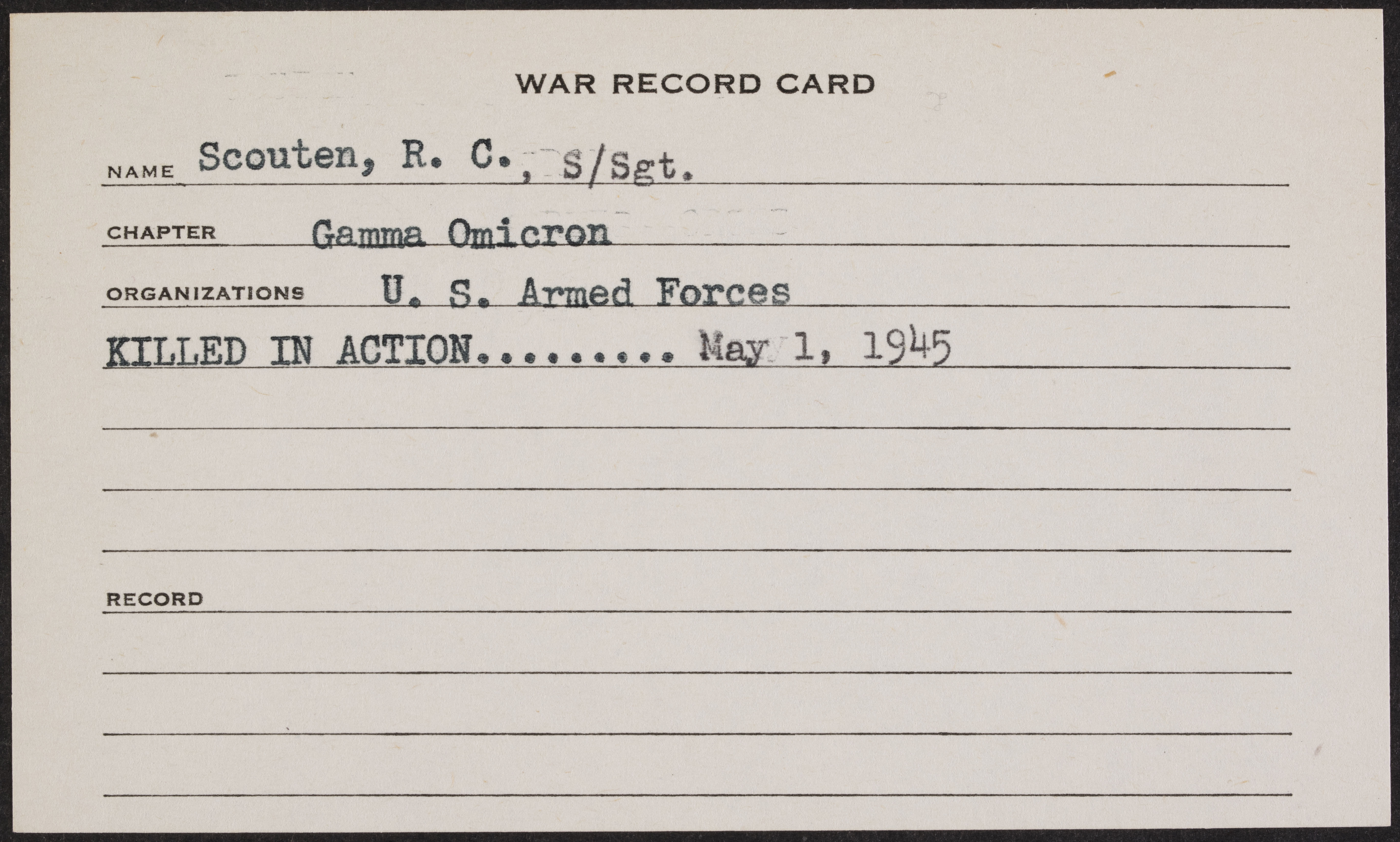 Roy Clifton Scouten War Record Card