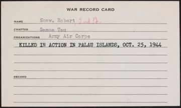Robert Lee Shaw War Record Card