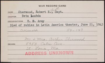 Robert Elliott Sherwood War Record Card