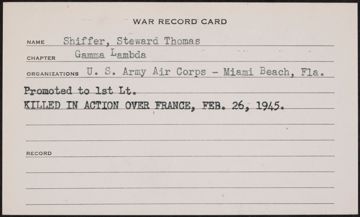 Steward Thomas Shiffer War Record Card