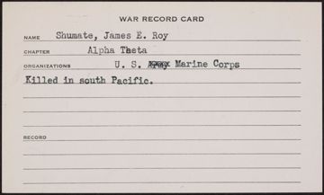 James Edward Ray Shumate War Record Card
