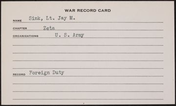 Jay Marvin Sink Jr. War Record Card