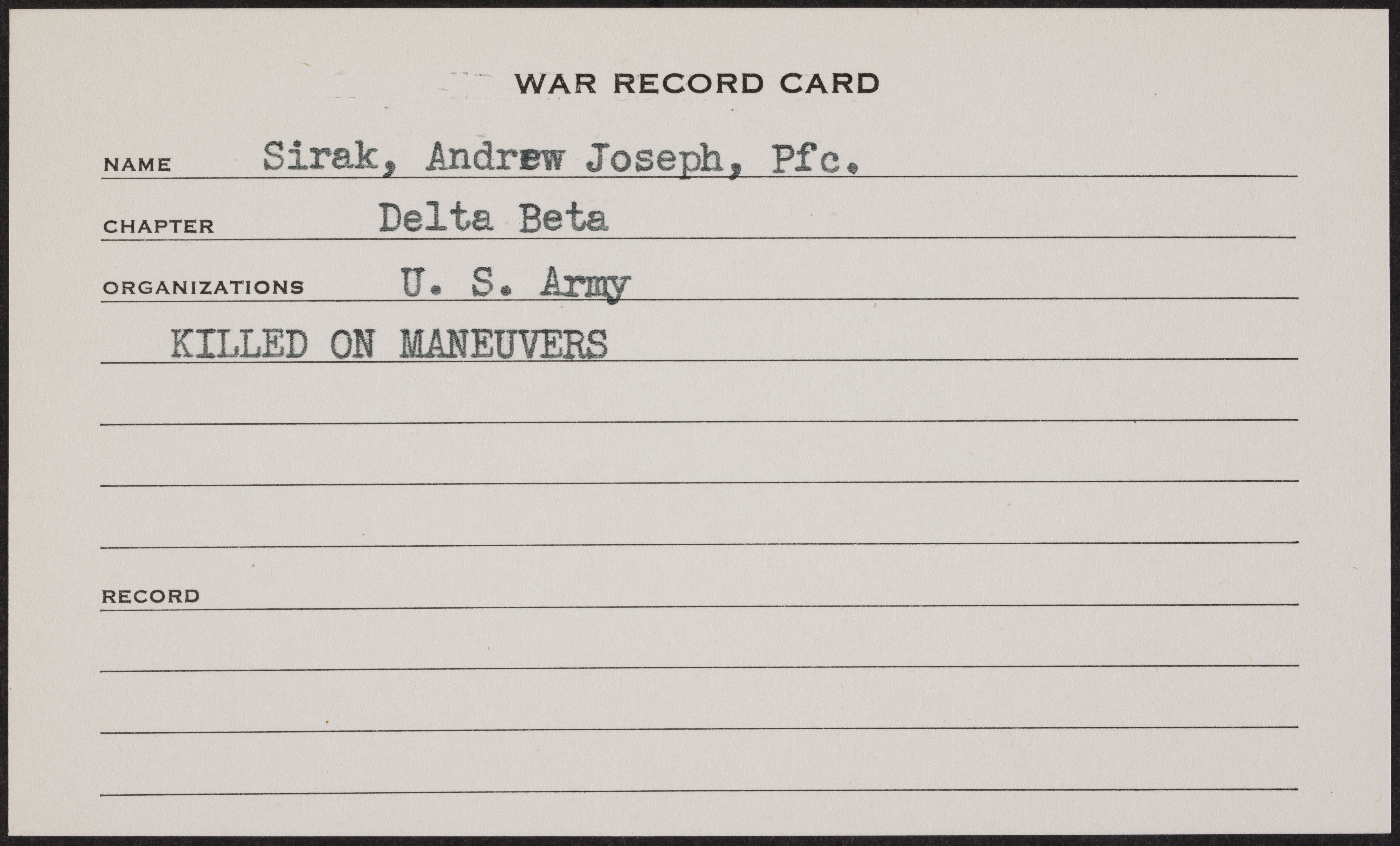 Andrew Joseph Sirak War Record Card