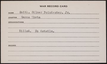 Gilmer Poindexter Smith Jr. War Record Card