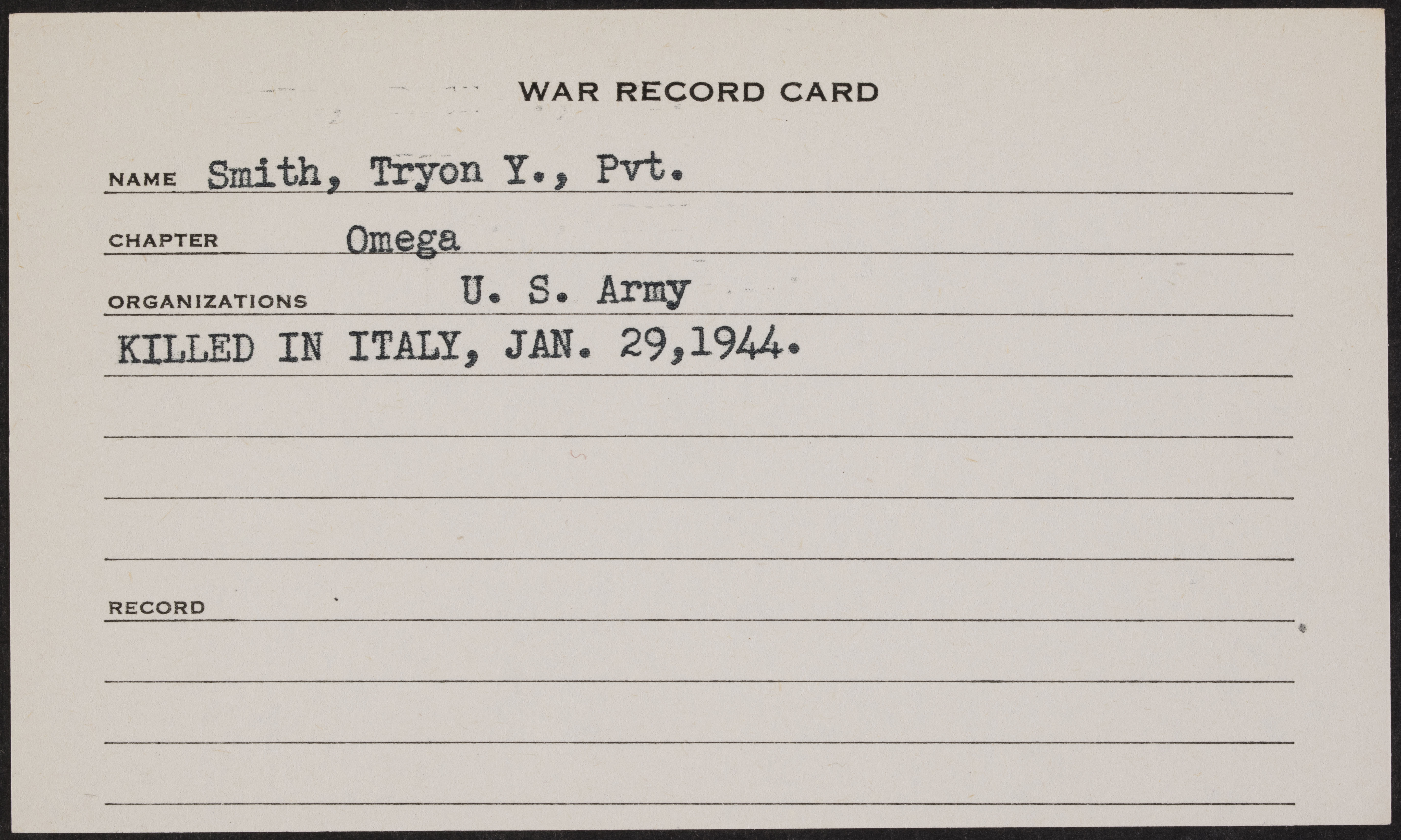 Tyron Y. Smith War Record Card
