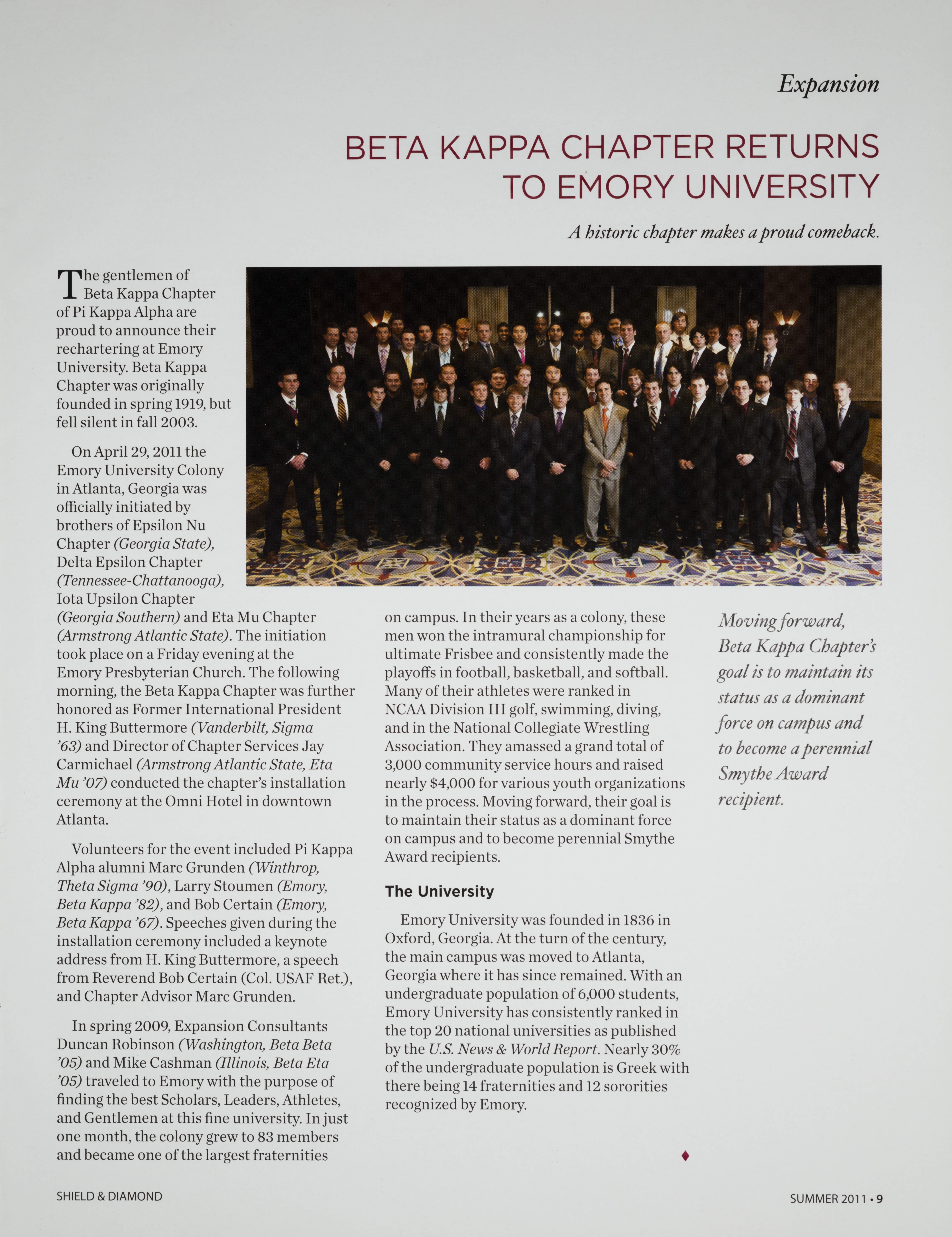 Beta Kappa Chapter Returns to Emory University Magazine Clipping, Summer 2011
