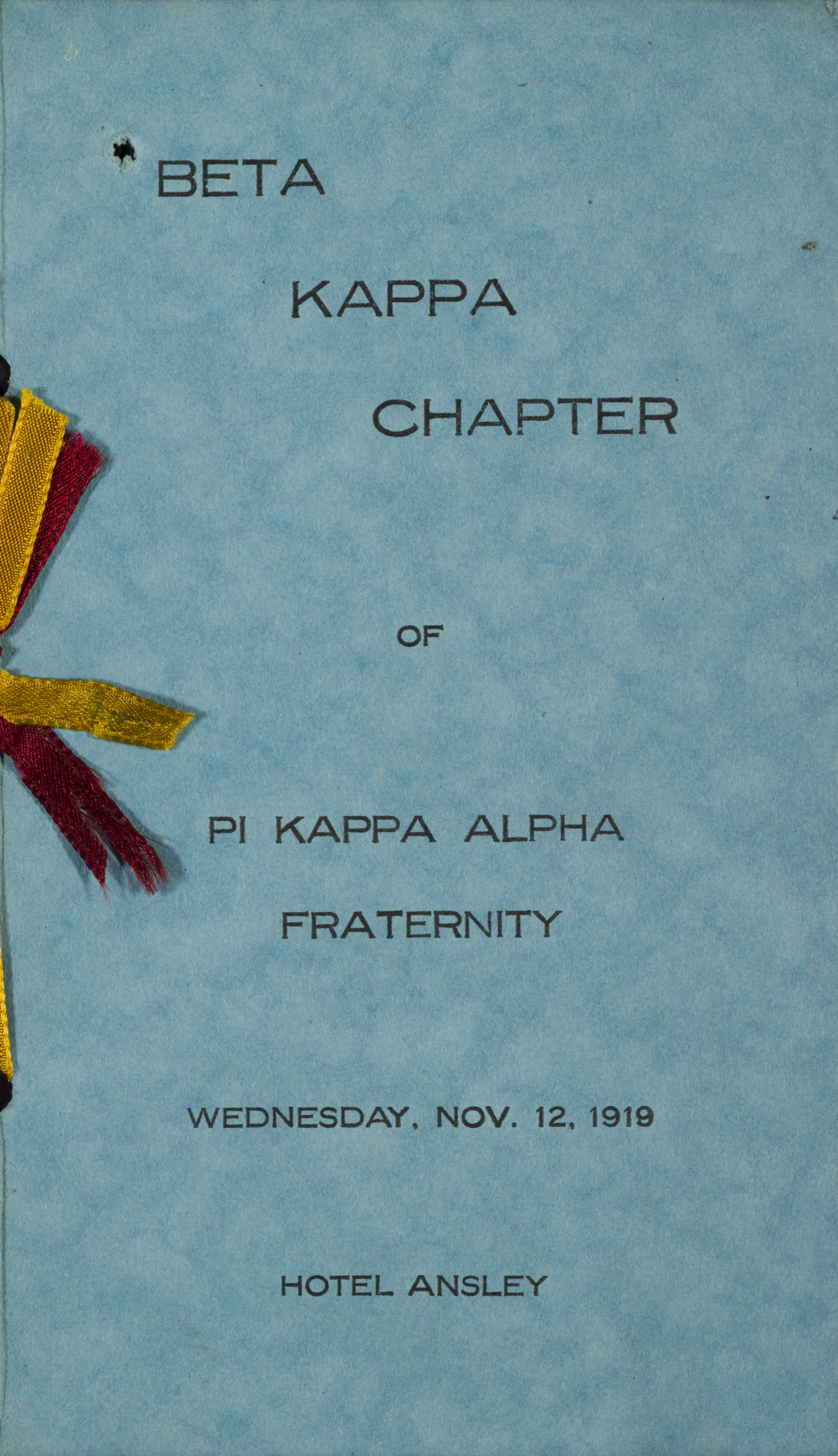 Beta Kappa Chapter of Pi Kappa Alpha Fraternity Banquet Program, November 12, 1919