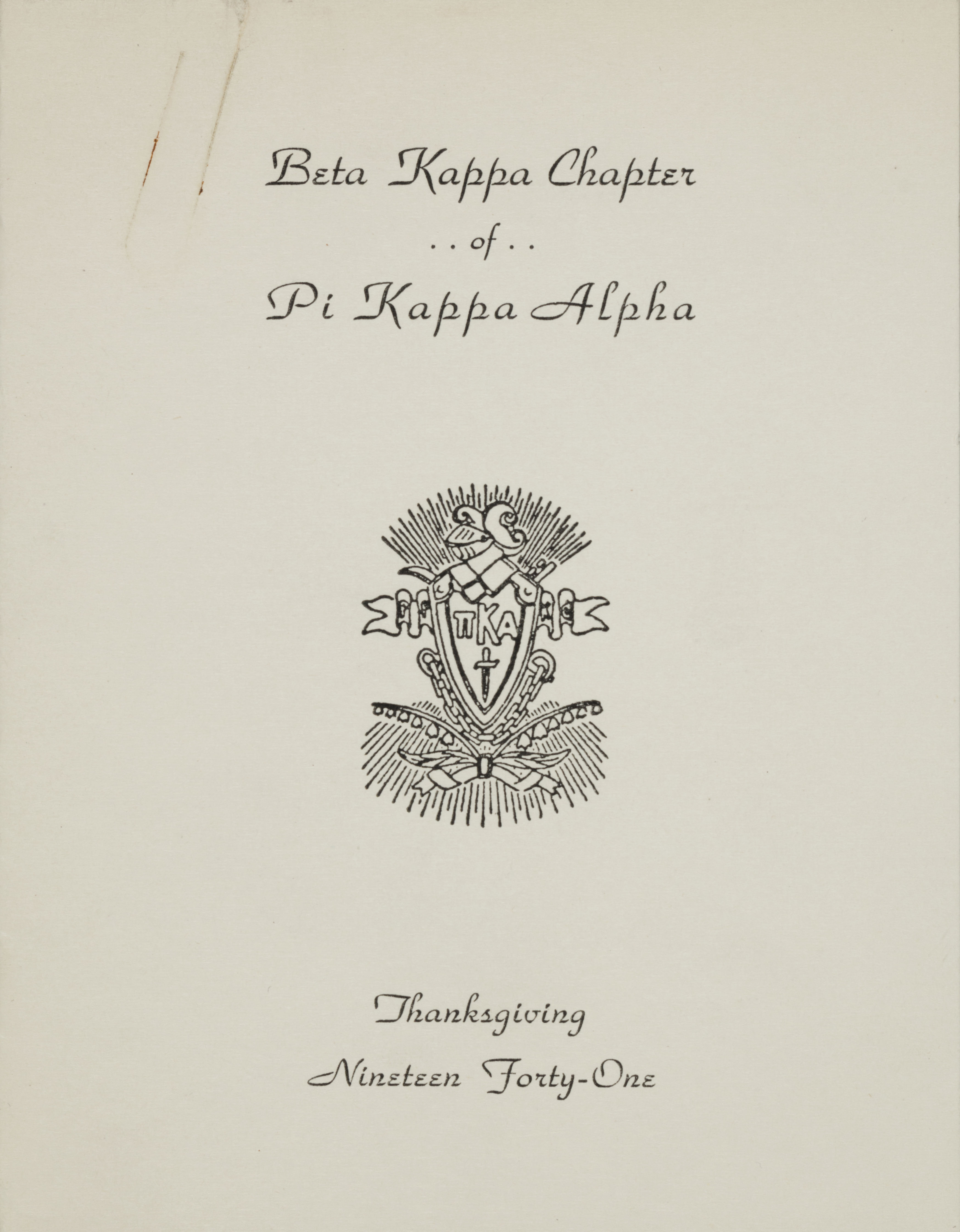 Beta Kappa Chapter Thanksgiving Invitation, November 27, 1941