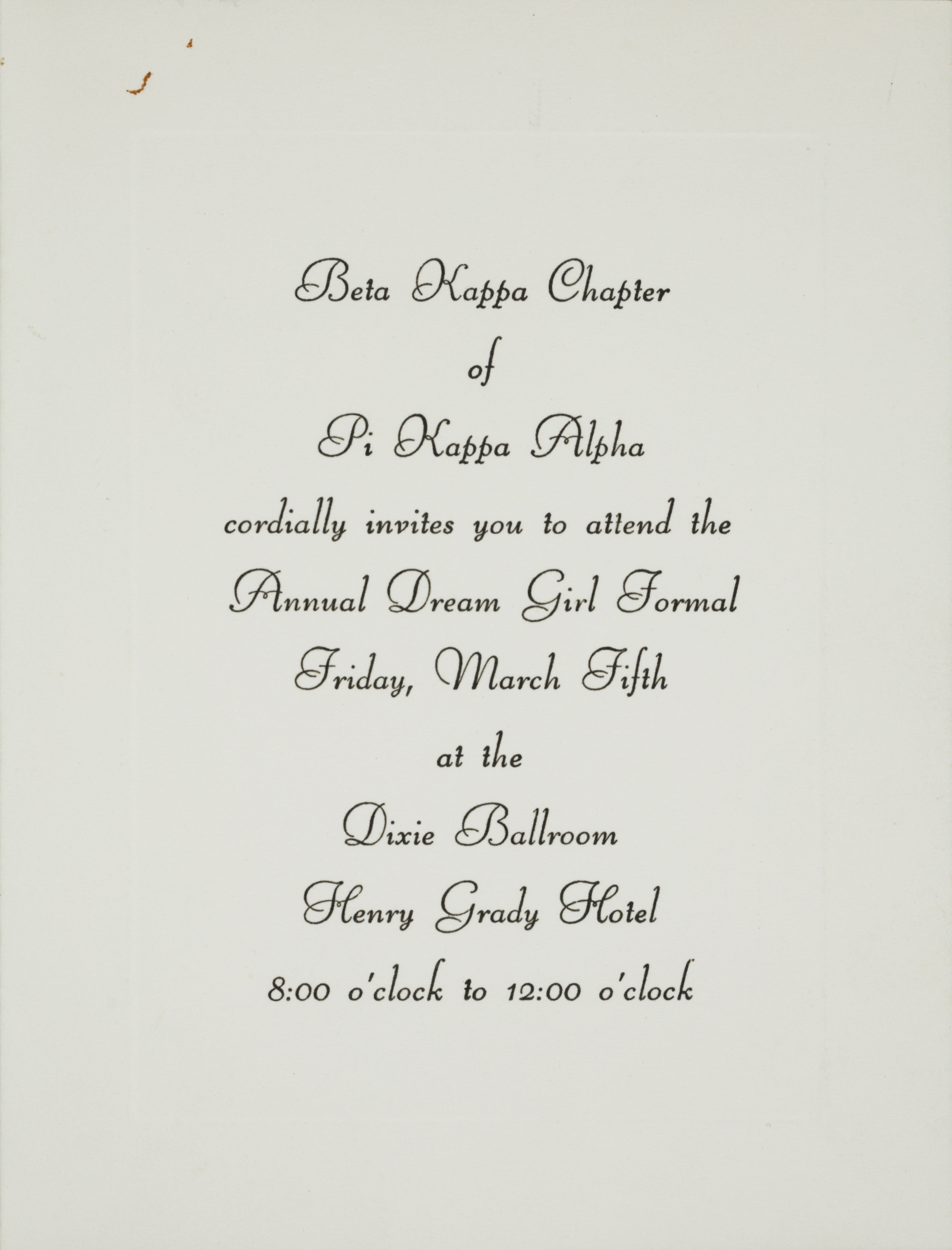 Beta Kappa Dream Girl Formal Invitation, March 5, 1954