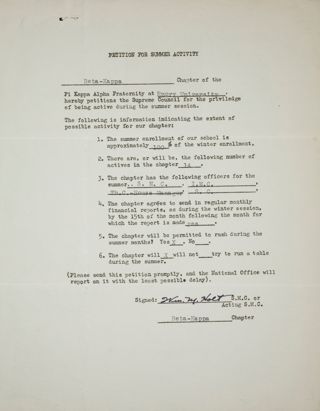 Beta Kappa Chapter Petition for Summer Activity, 1942