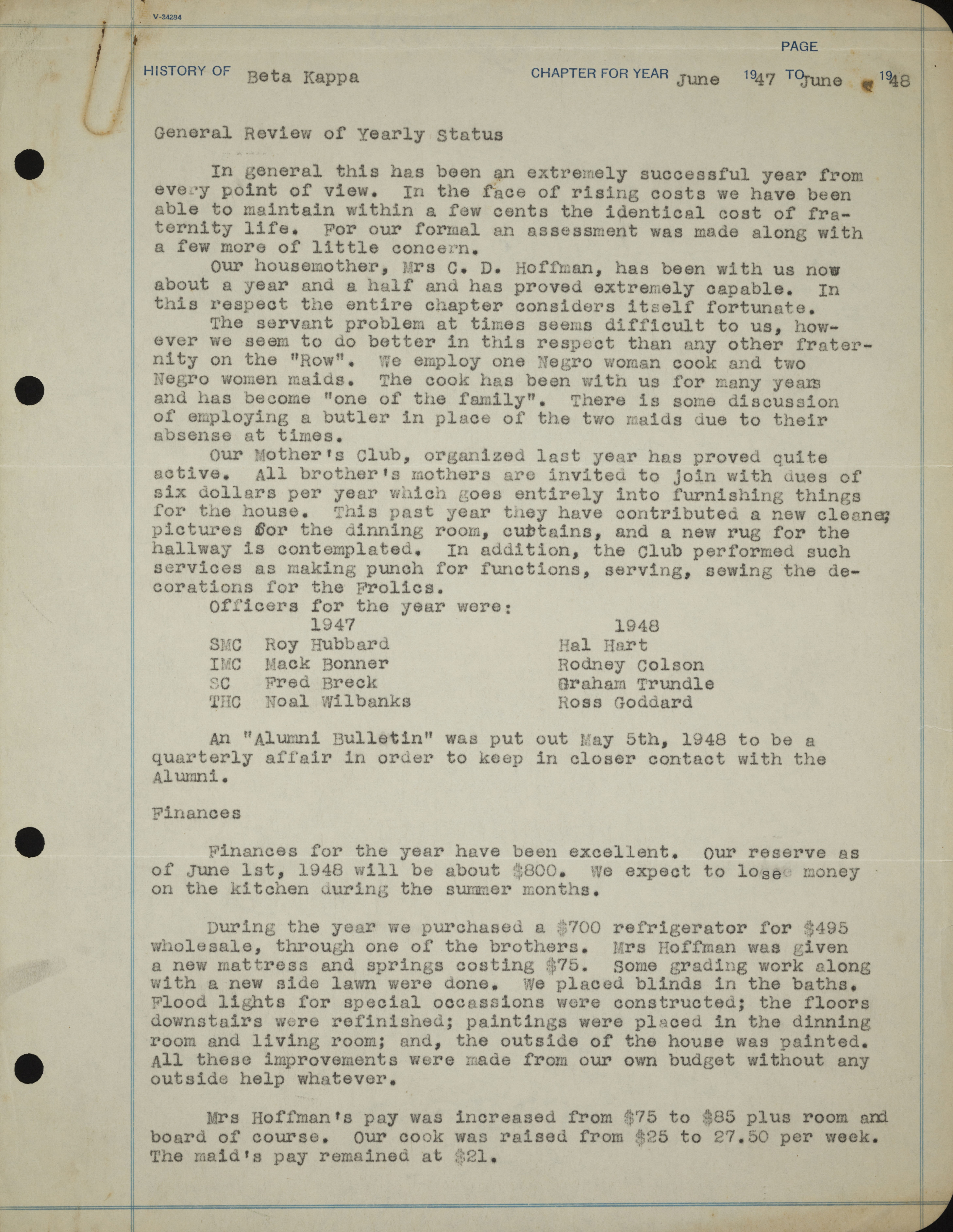 History of Beta Kappa Chapter, June 1947-June 1948