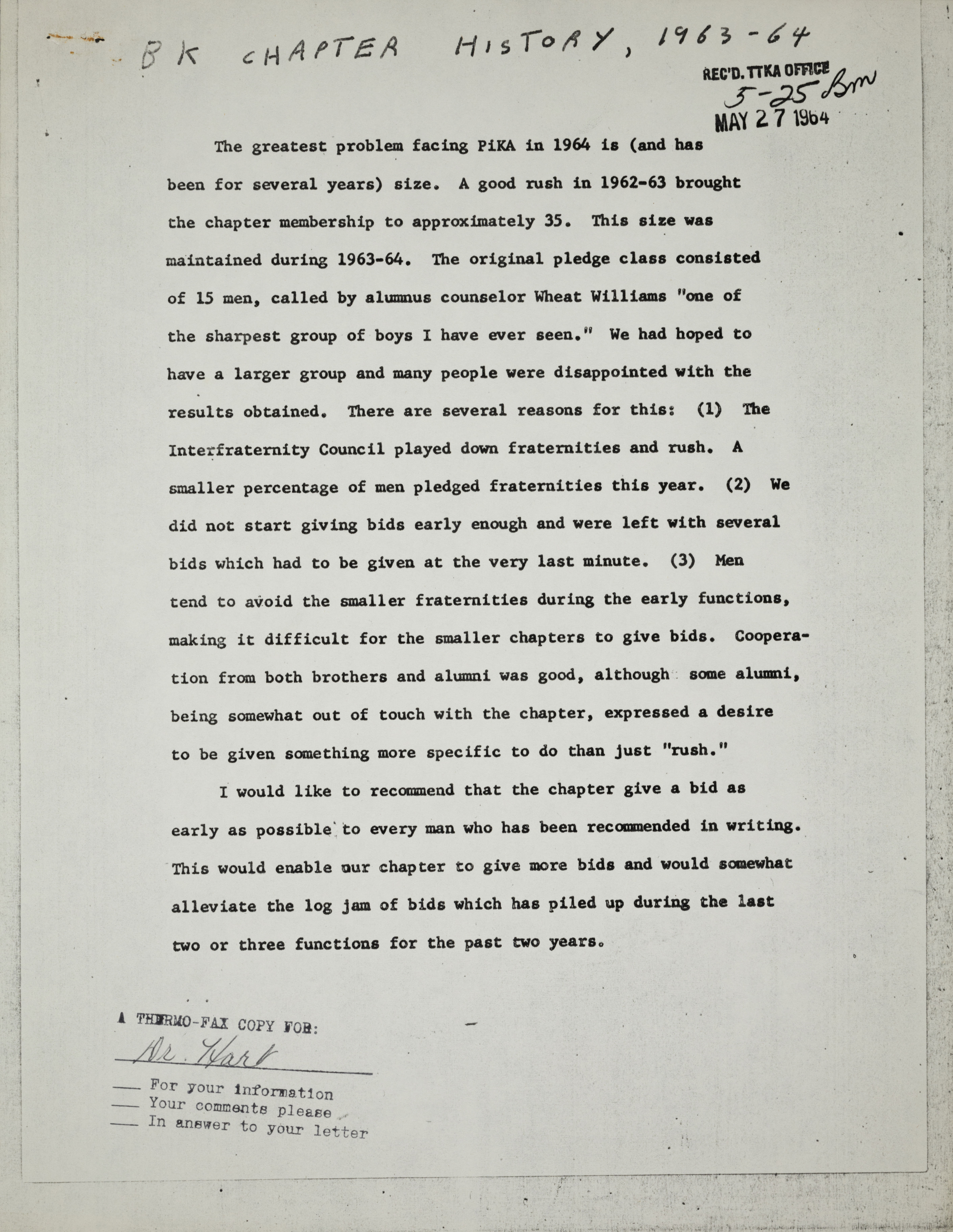 Beta Kappa Chapter History, 1963-1964
