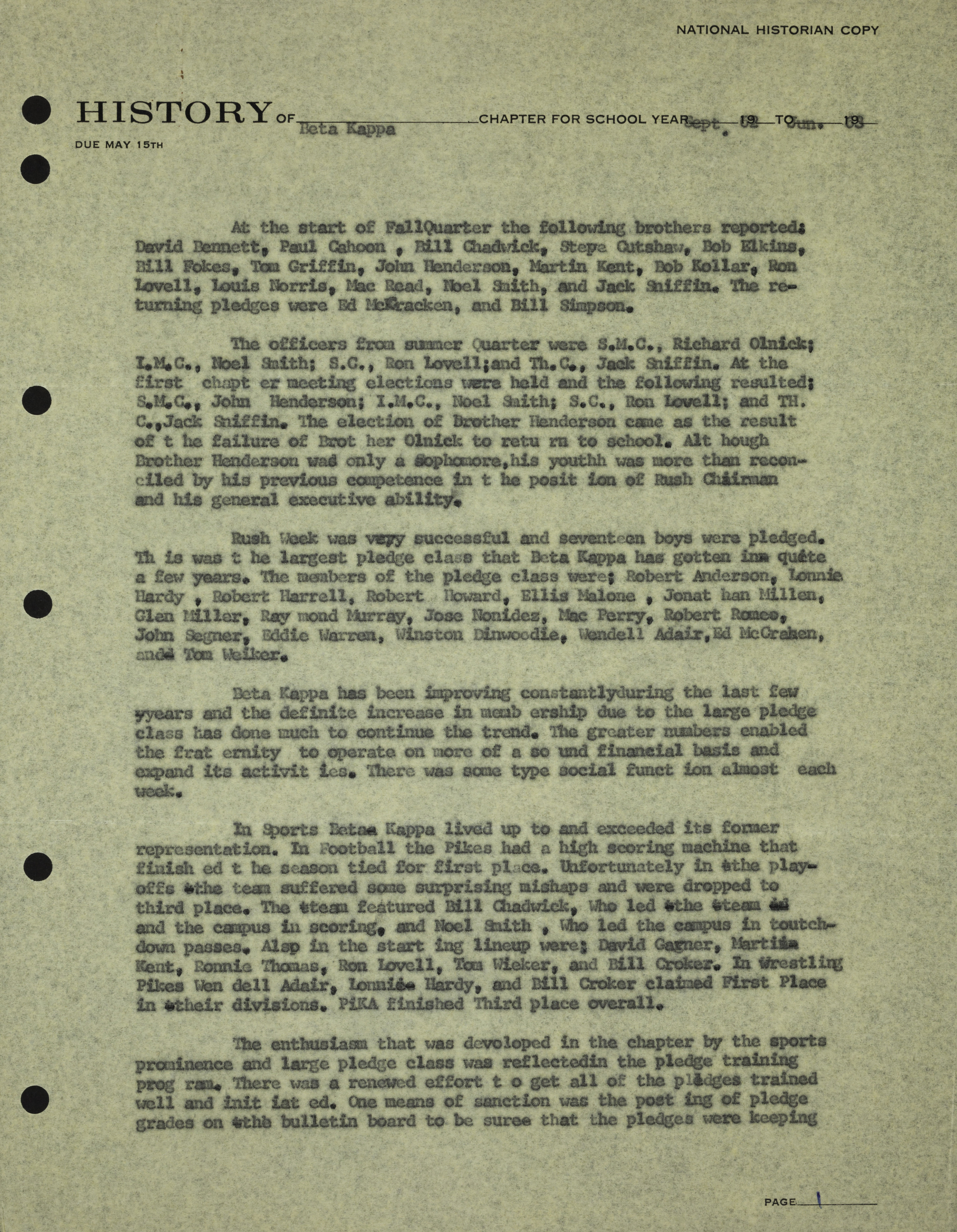 History of Beta Kappa Chapter, September 1962-June 1963