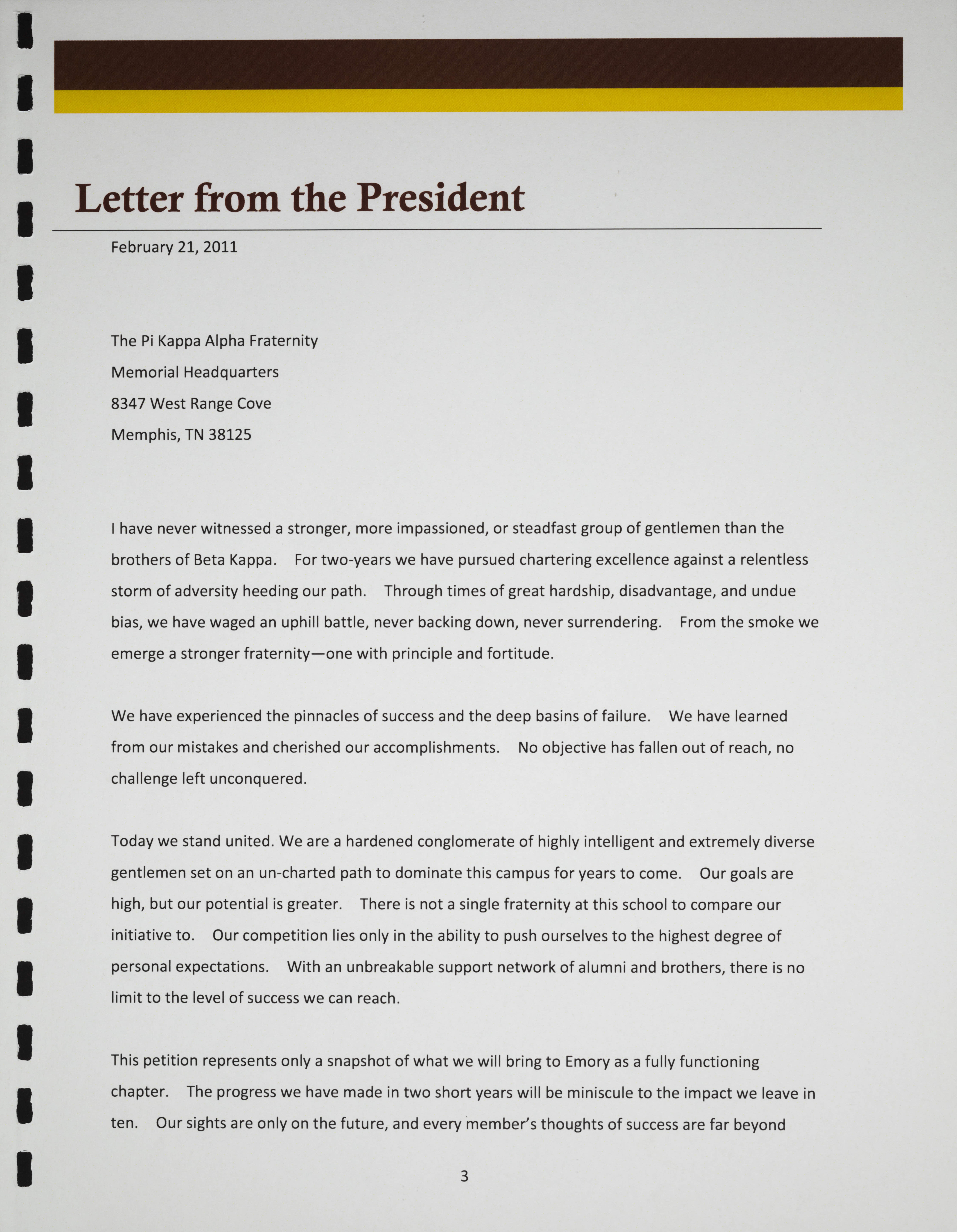 Beta Kappa Chapter Petition for Re-Charter, February 21, 2011