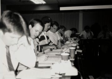Theta Omicron Chapter Members on Phones at Phone-A-Thon Photograph 15, 1989