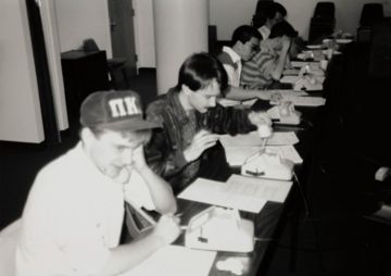 Theta Omicron Chapter Members on Phones at Phone-A-Thon Photograph 4, 1989