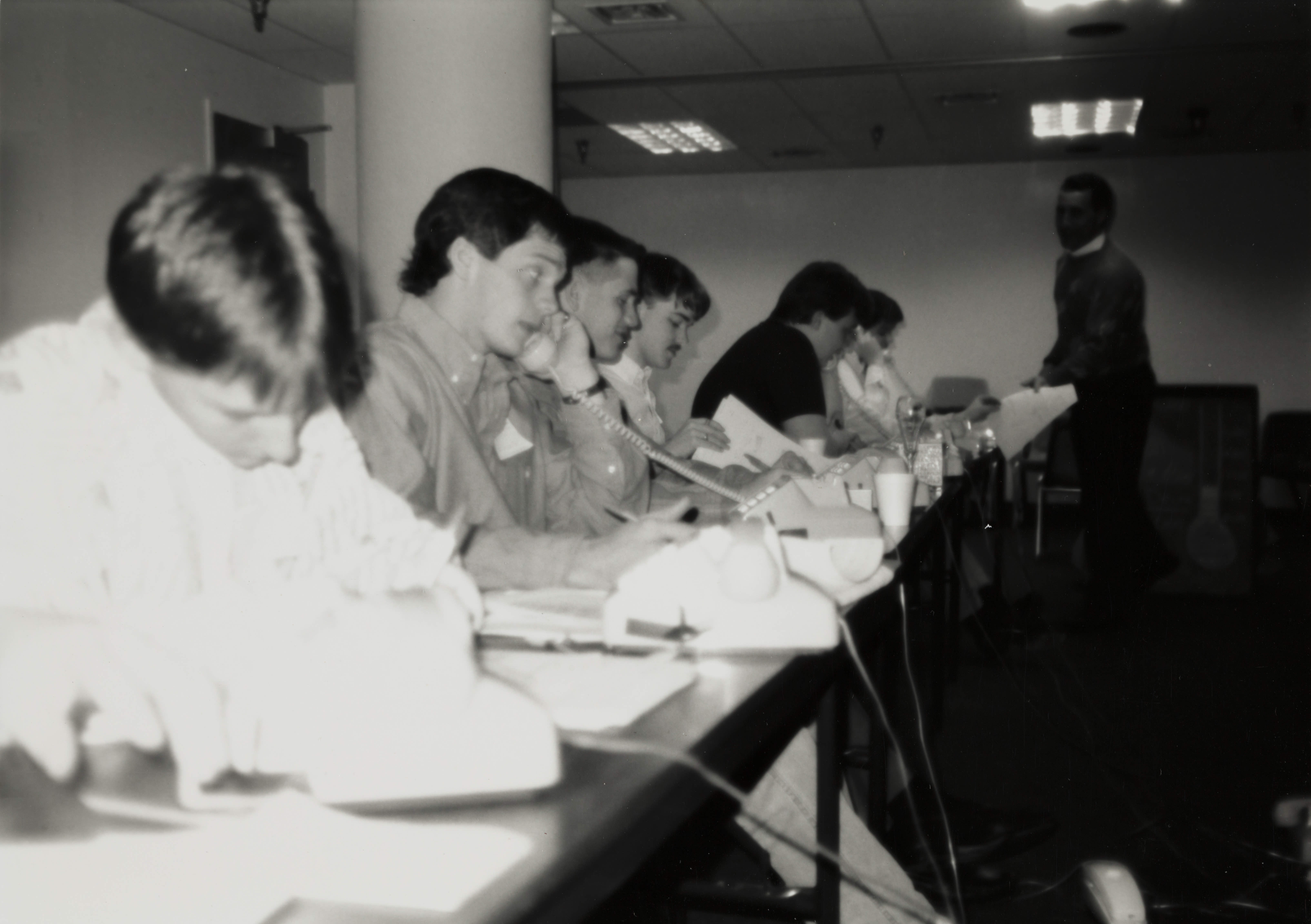 Theta Omicron Chapter Members on Phones at Phone-A-Thon Photograph 16, 1989