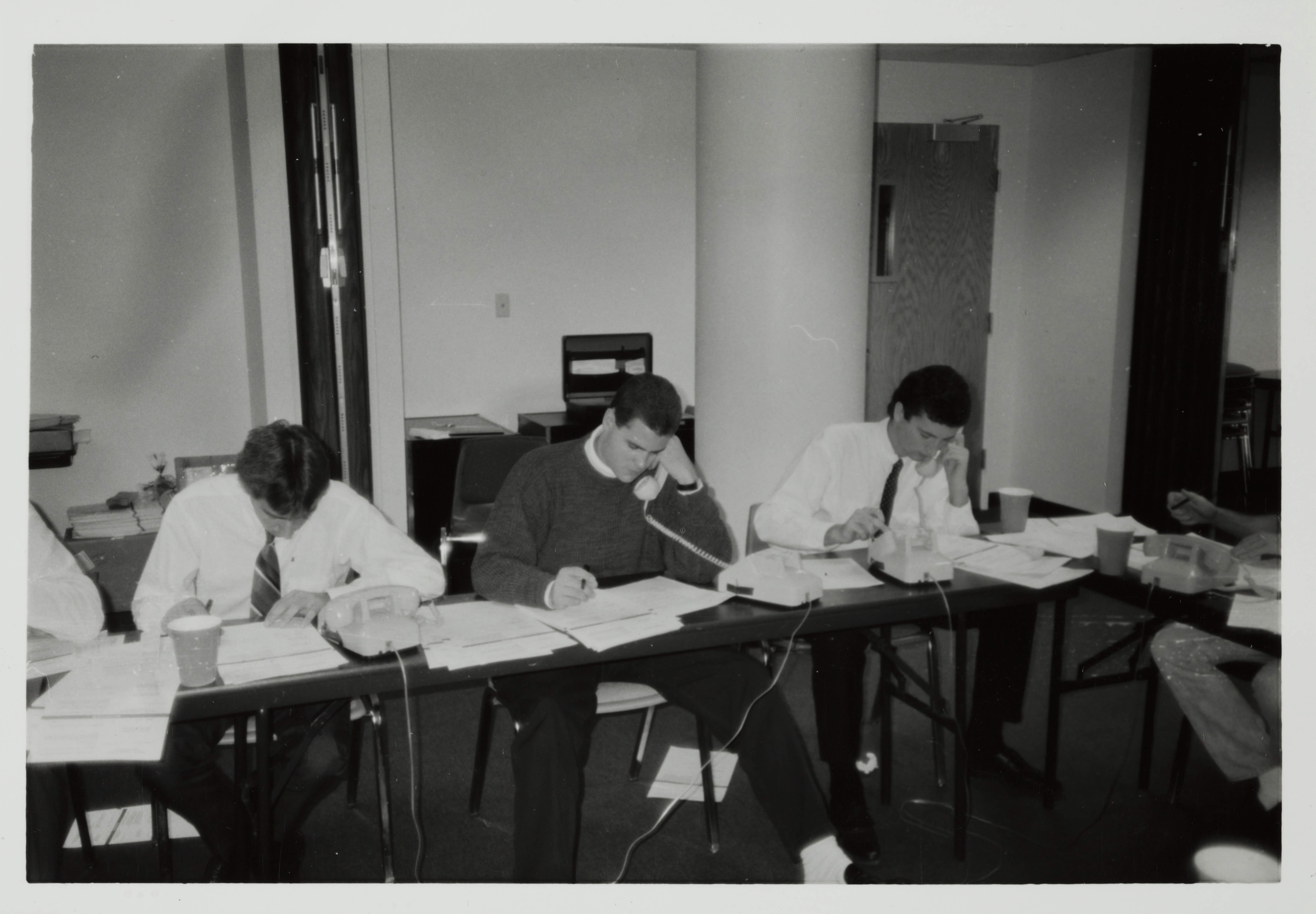 Theta Omicron Chapter Members on Phones at Phone-A-Thon Photograph 1, October 19, 1989