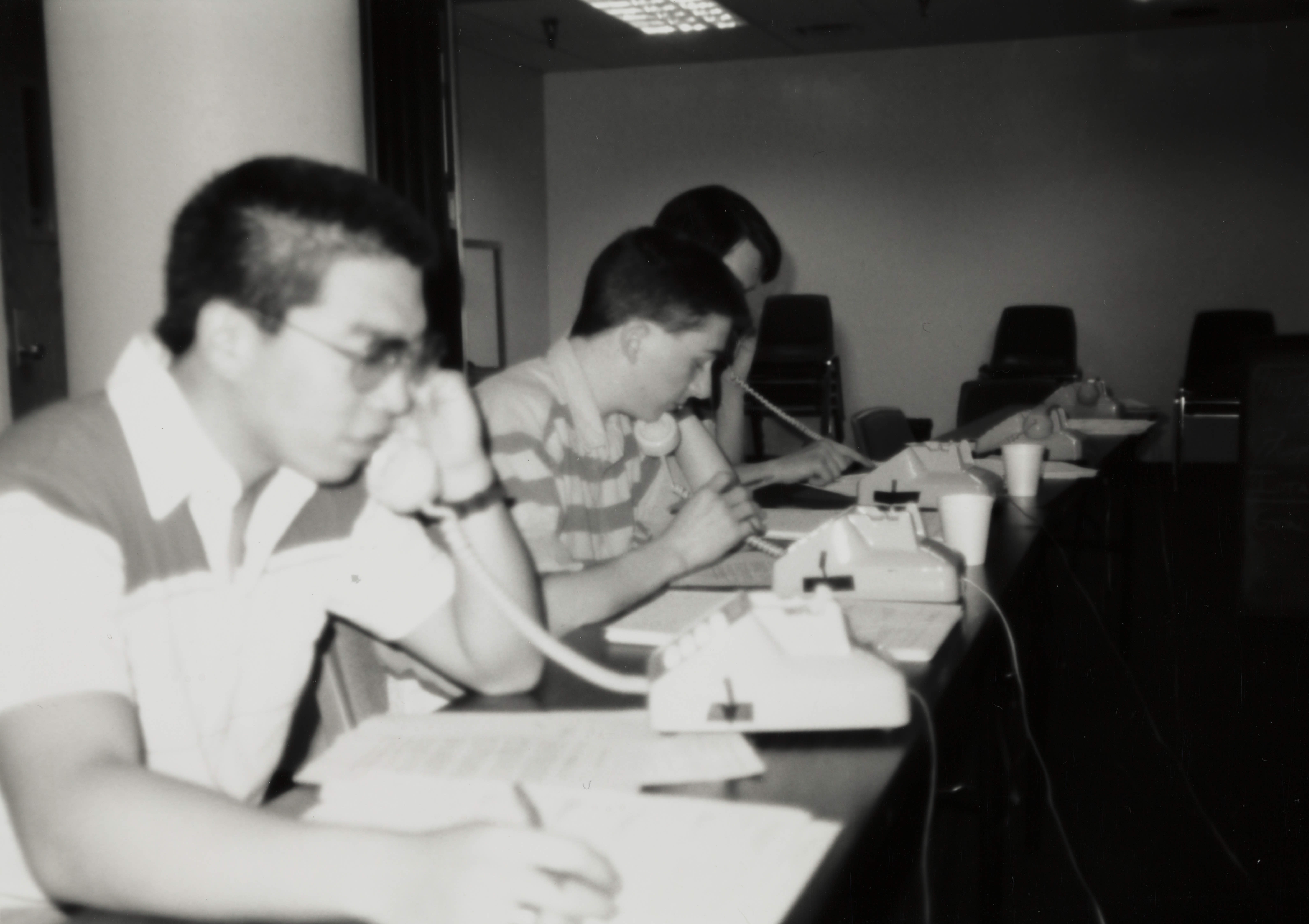Theta Omicron Chapter Members on Phones at Phone-A-Thon Photograph 3, 1989
