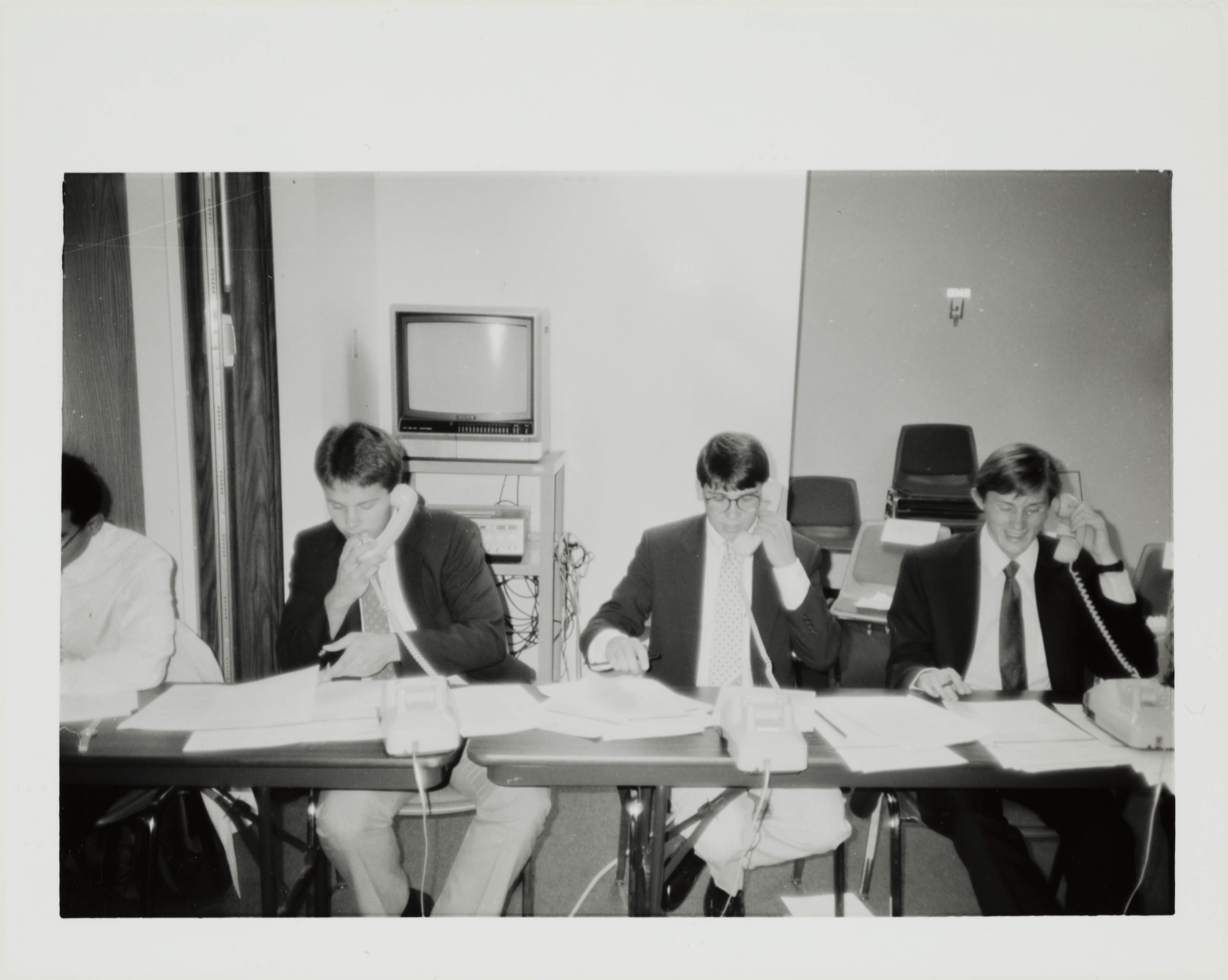 Theta Omicron Chapter Members on Phones at Phone-A-Thon Photograph 5, October 23, 1989