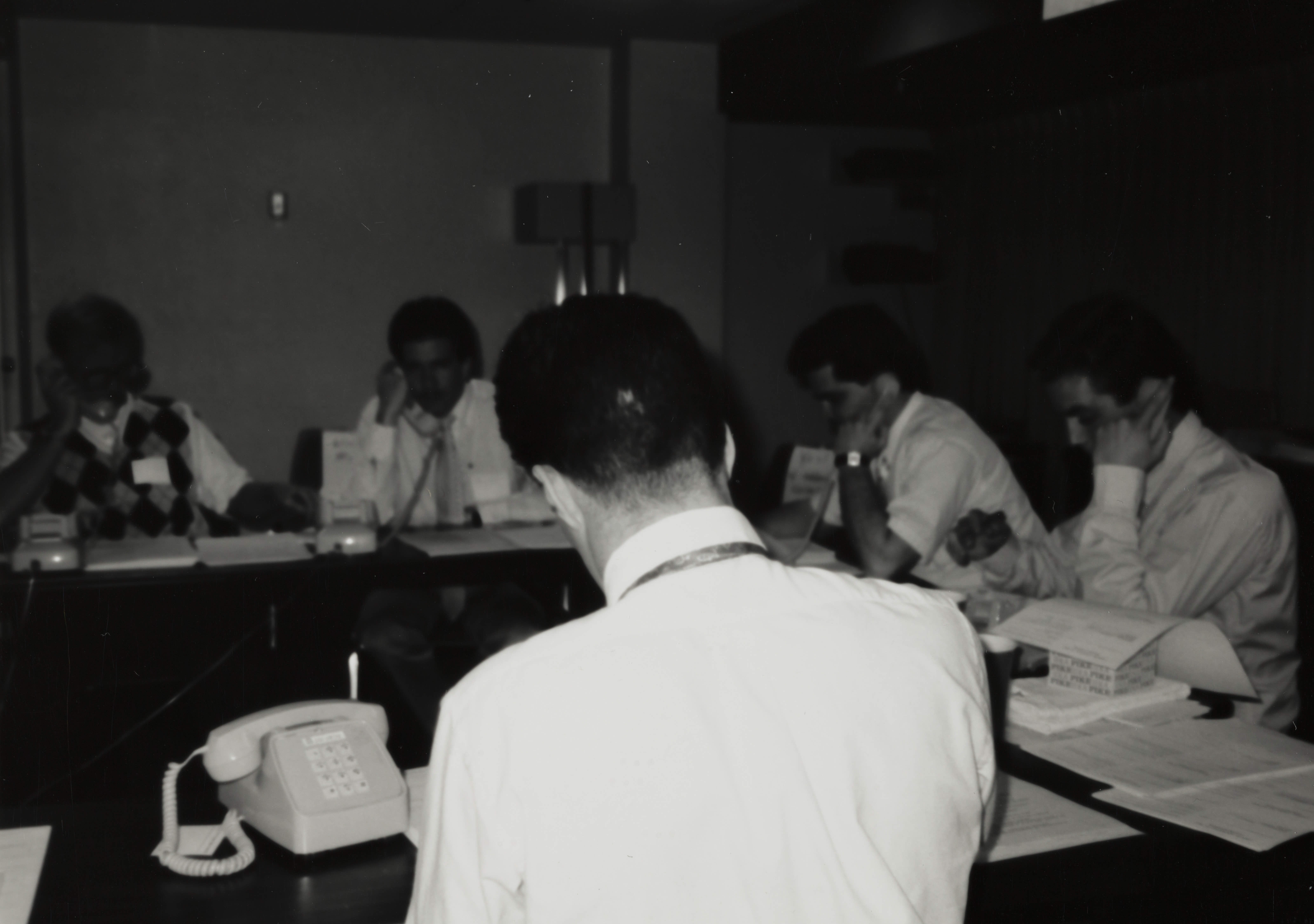 Theta Omicron Chapter Members on Phones at Phone-A-Thon Photograph 1, 1989