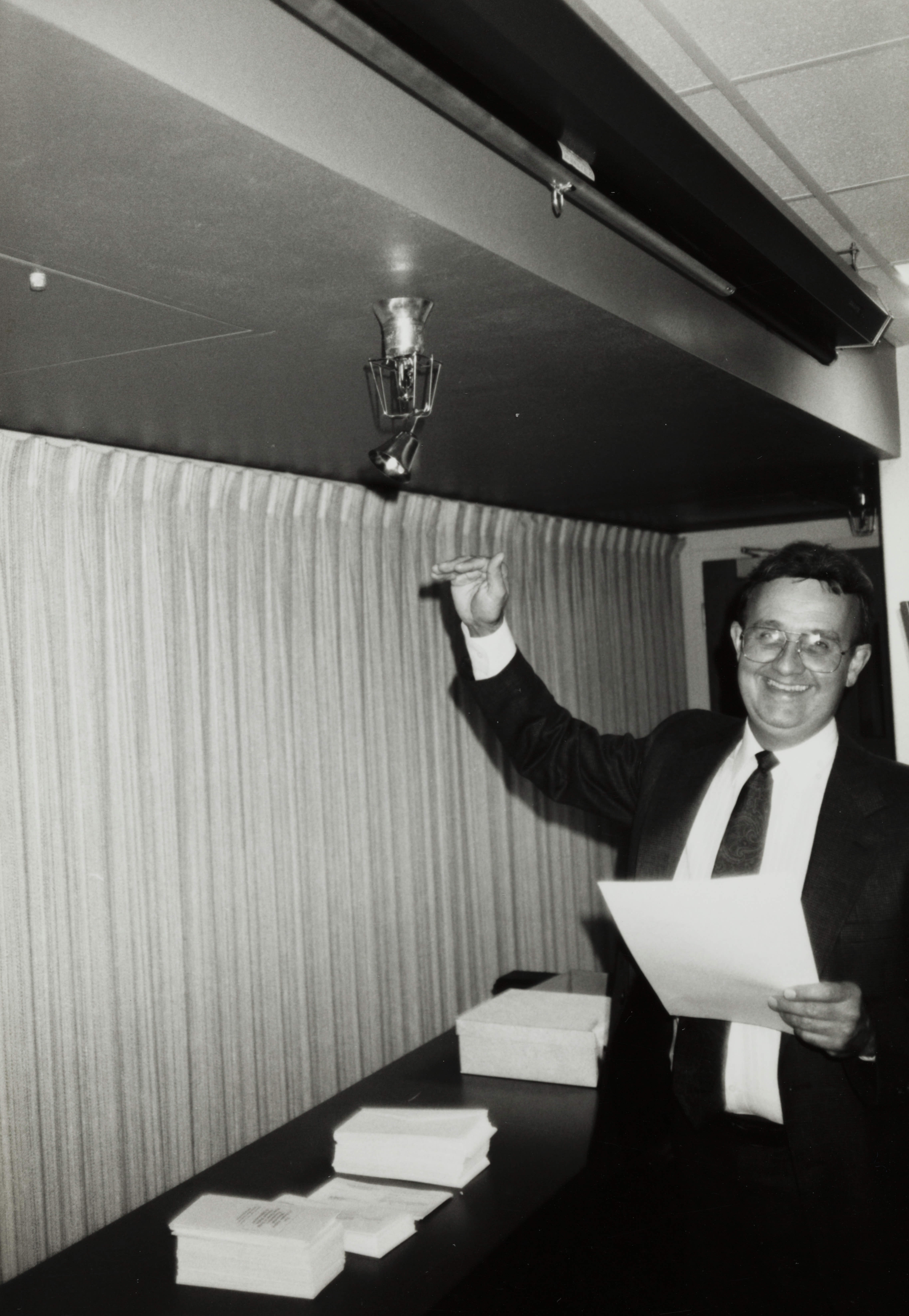 Unidentified Man Smiling at Phone-A-Thon Photograph, October 18, 1989