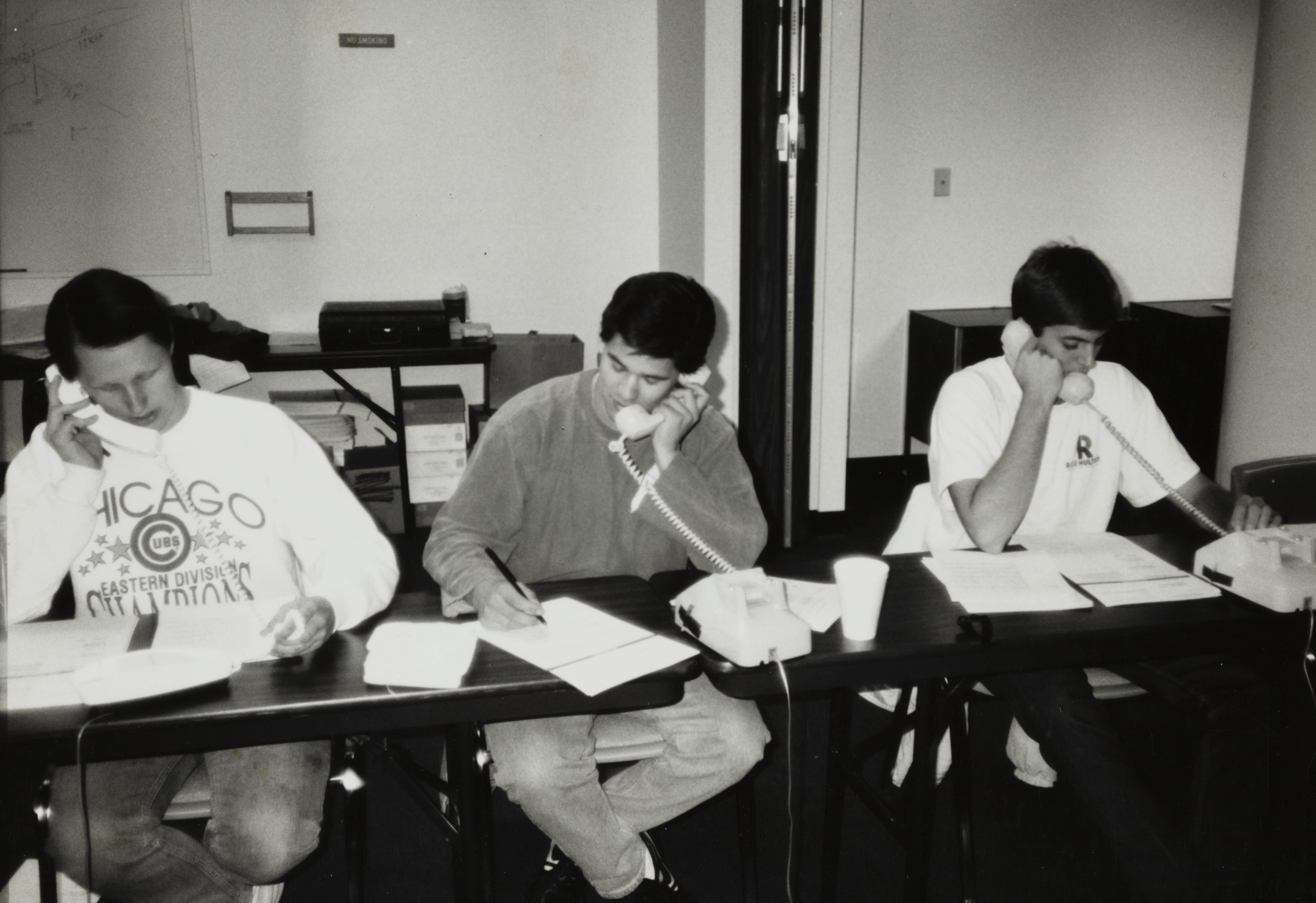 Theta Omicron Chapter Members on Phones at Phone-A-Thon Photograph 9, 1989