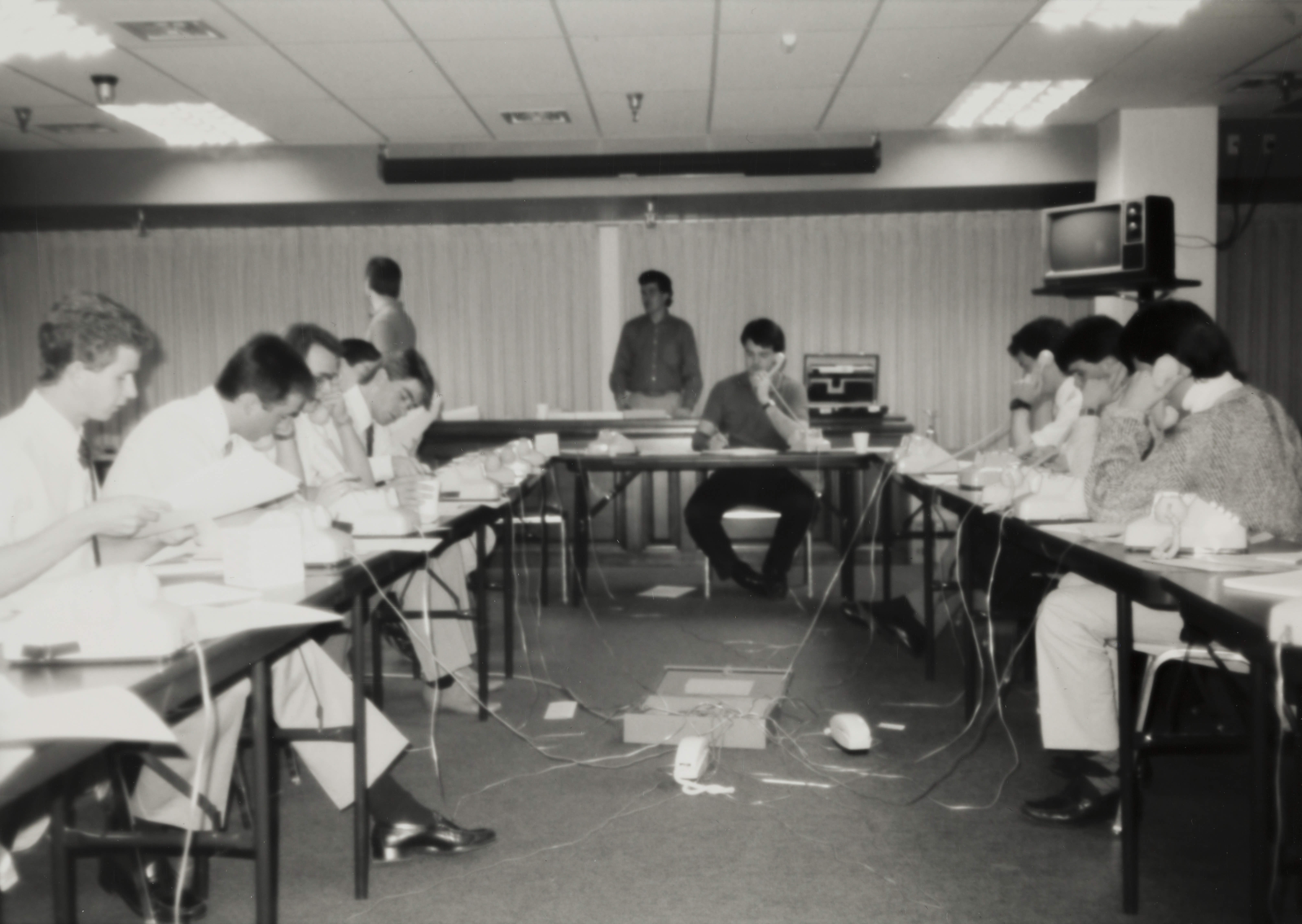 Theta Omicron Chapter Members on Phones at Phone-A-Thon Photograph 8, 1989