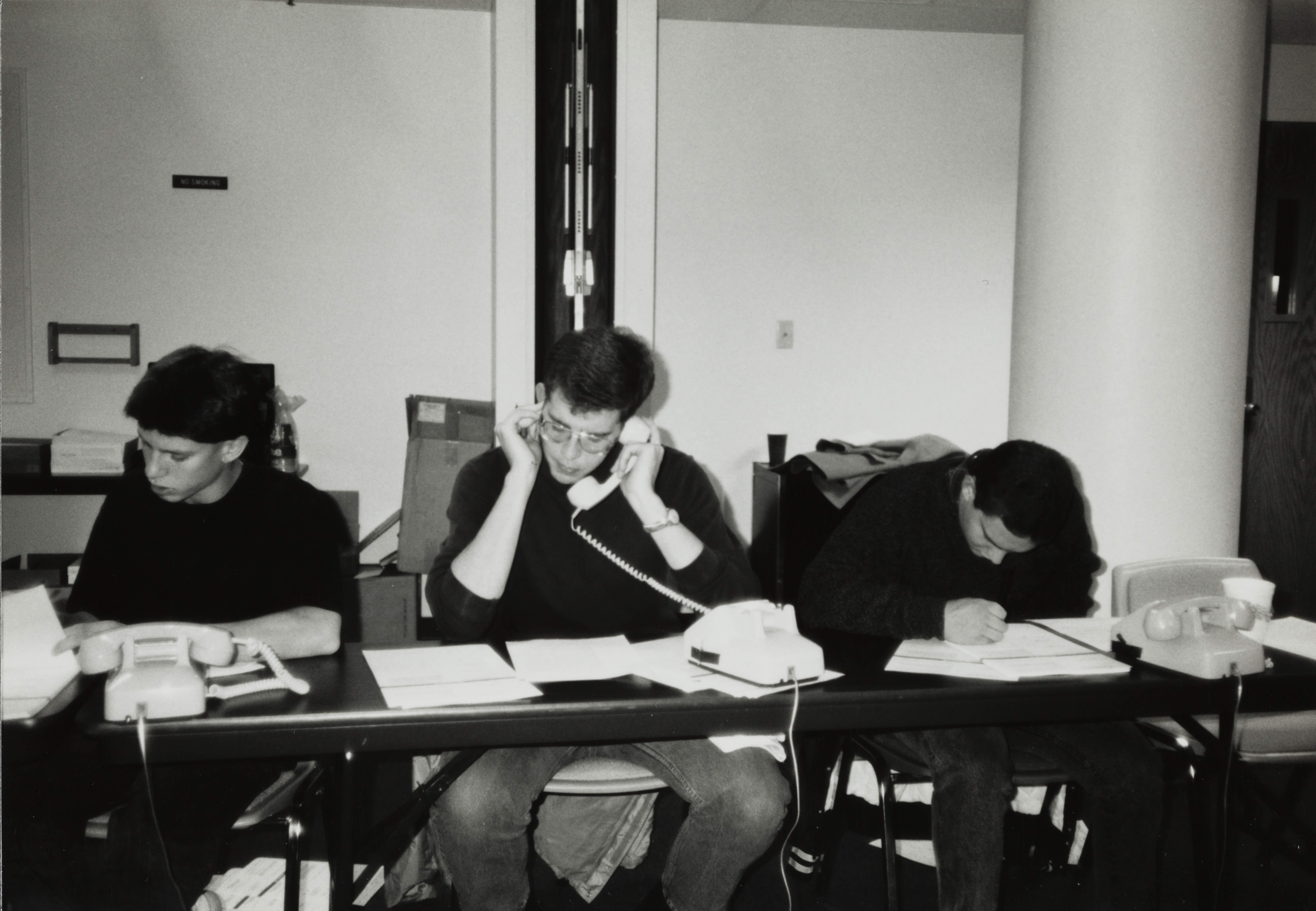 Theta Omicron Chapter Members on Phones at Phone-A-Thon Photograph 2, October 18, 1989