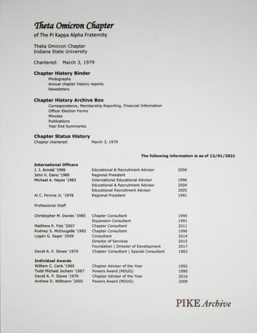 Theta Omicron Chapter History Document, December 1, 2021