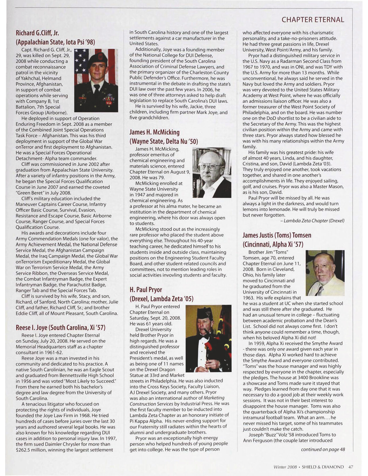Chapter Eternal Richard G. Cliff, Shield &amp; Diamond, Winter 2008