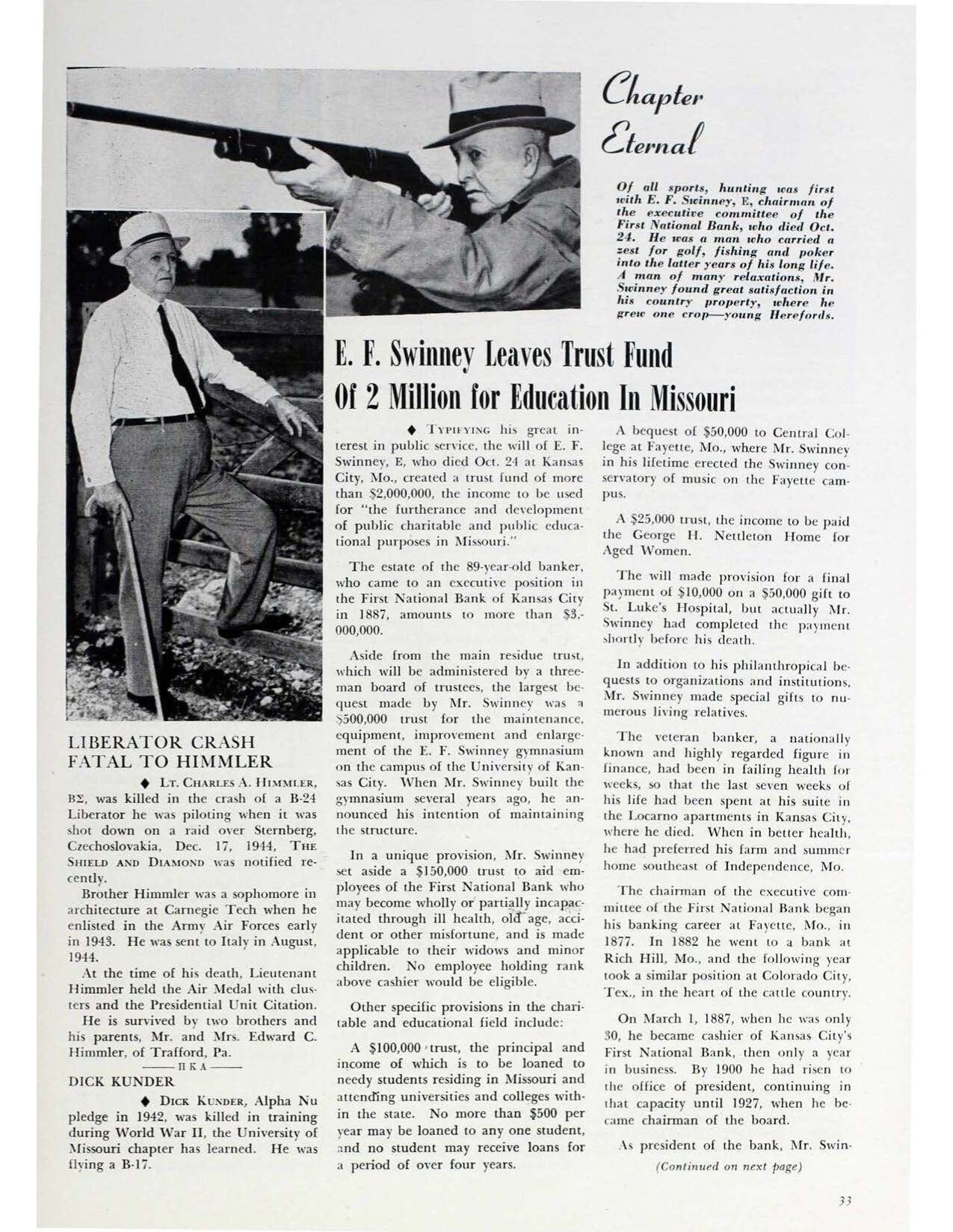 Liberator Crash Fatal to Himmler, Shield &amp; Diamond, January 1947