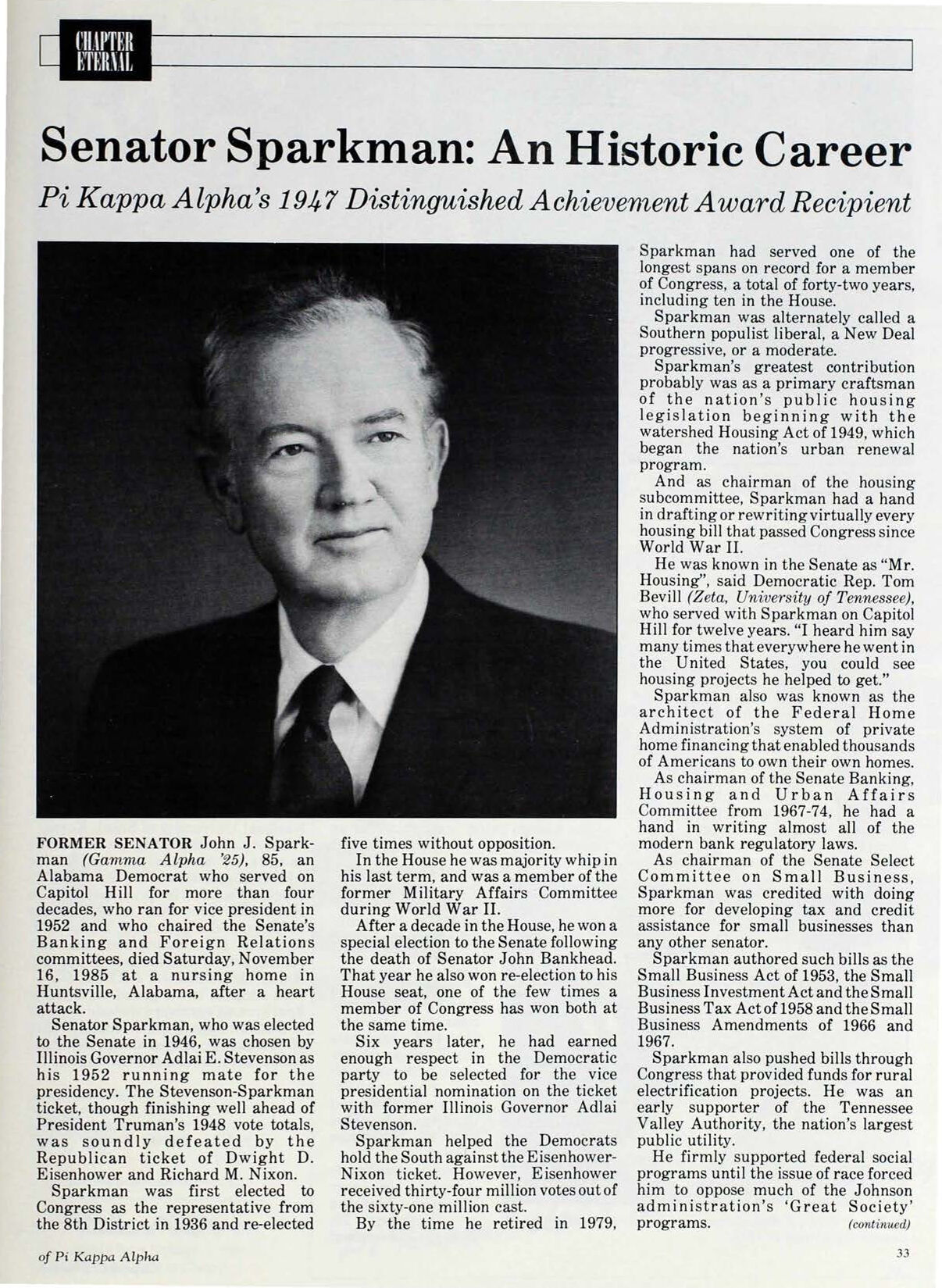 Senator Sparkman:&nbsp; An Historic Career