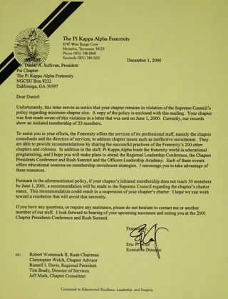 Eric Wulf to Daniel Sullivan Letter, December 1, 2000