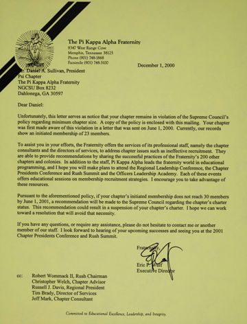 Eric Wulf to Daniel Sullivan Letter, December 1, 2000