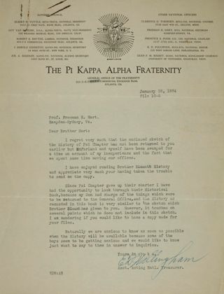 Edward Willingham to Freeman Hart Letter, January 26, 1934