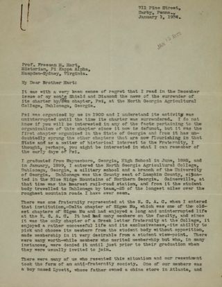 Reginald Blount to Freeman Hart Letter, January 1, 1934