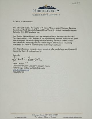 Kandi Ledford to Whom it May Concern Letter, c. 2009