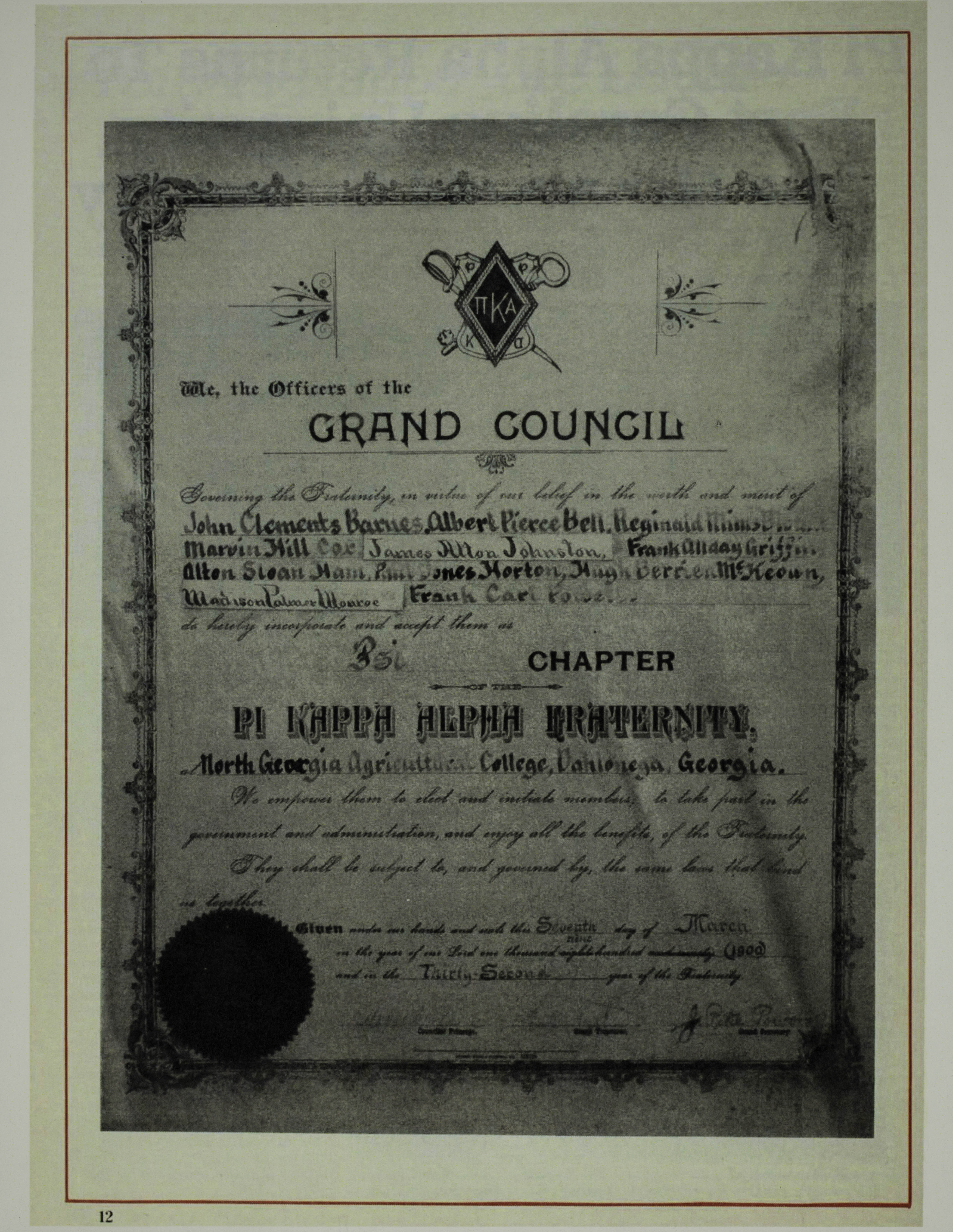 Psi Chapter Charter 2, March 7, 1900